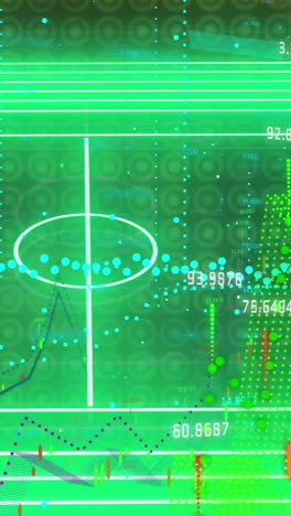 animación del campo de fútbol de neón verde y procesamiento de datos