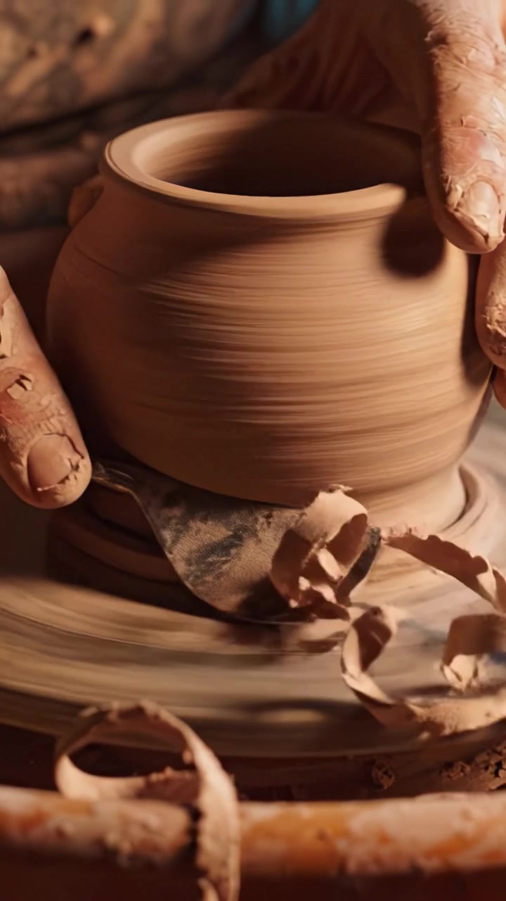 Creare un vaso di ceramica: l'arte della ceramica dalla modellazione dell'argilla umida alla forma finita, mostrando l'abilità di un vasaio e la bellezza della ceramica fatta a mano