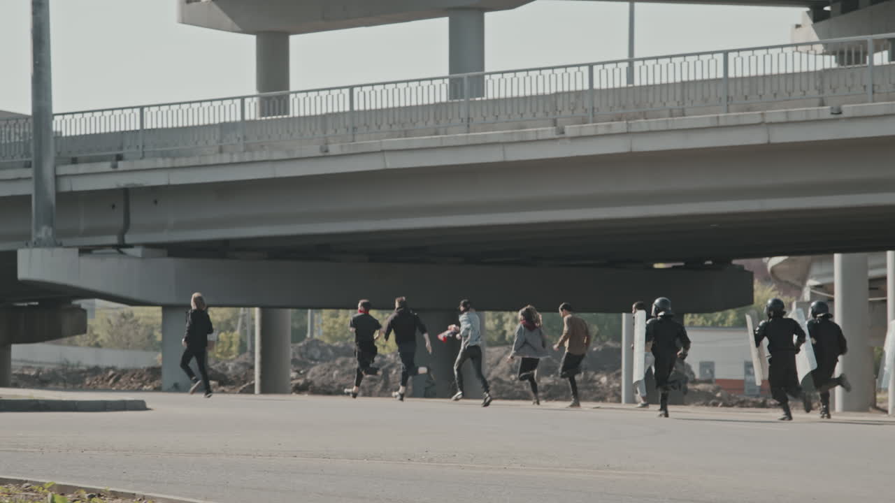 Protest and Riot Under a Bridge