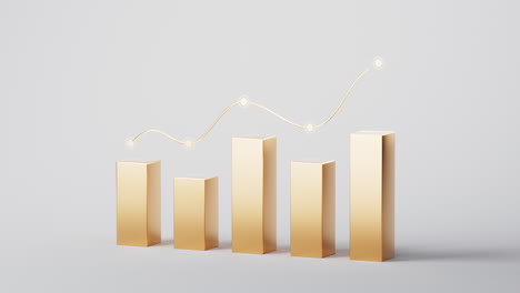 golden bar graph with growth trend, 3d rendering.