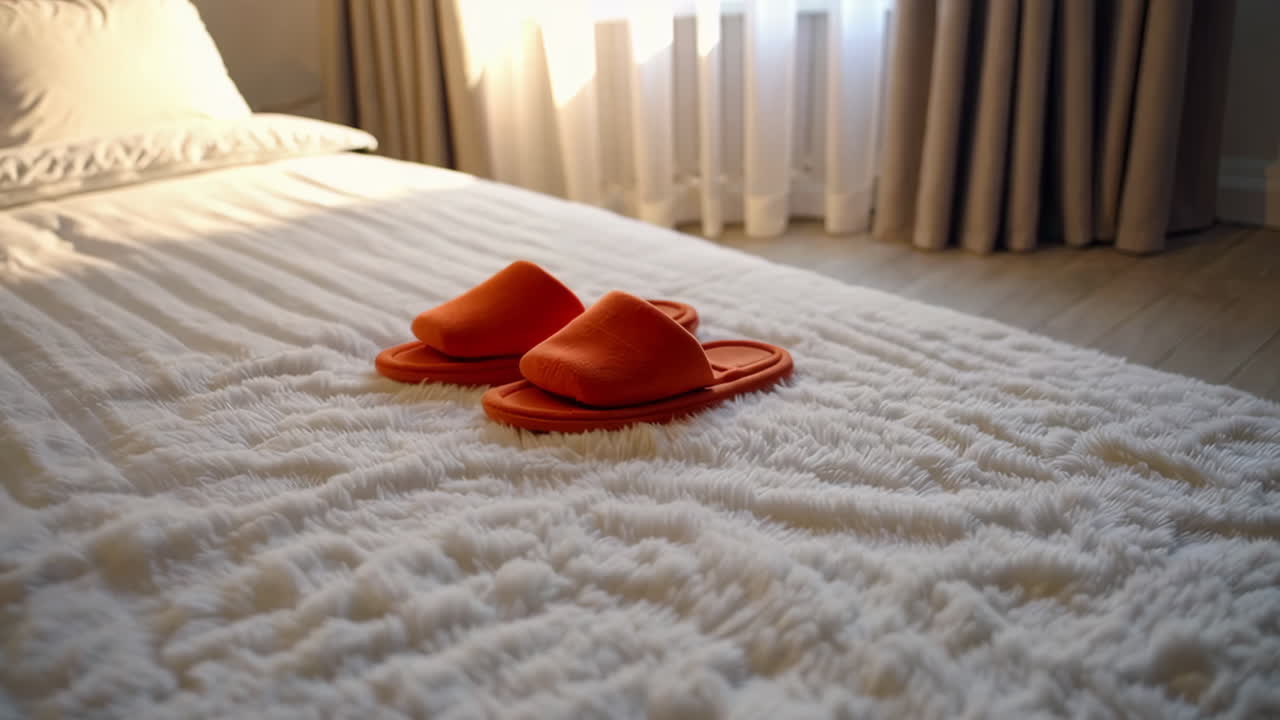 Slippers on a cozy bed