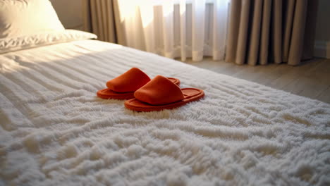 slippers on a cozy bed