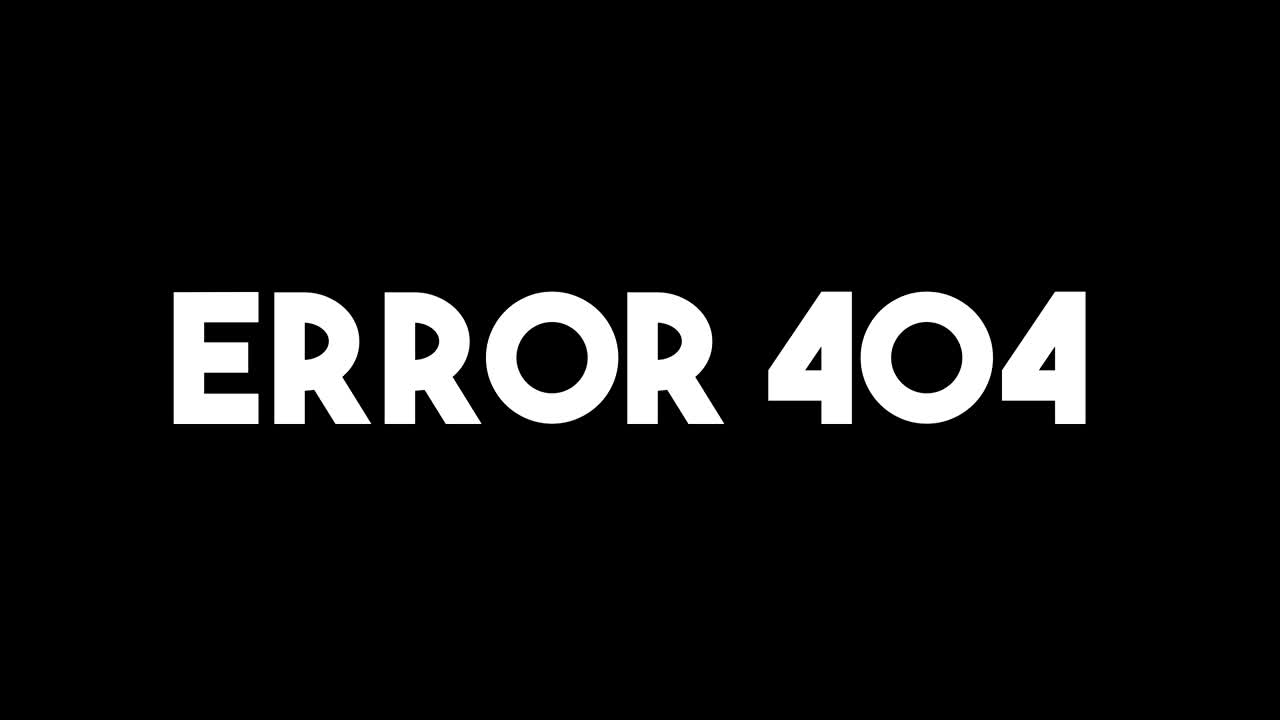 error de estilo de glitch 404 banner publicitario en bucle de fondo negro con máscara alfa