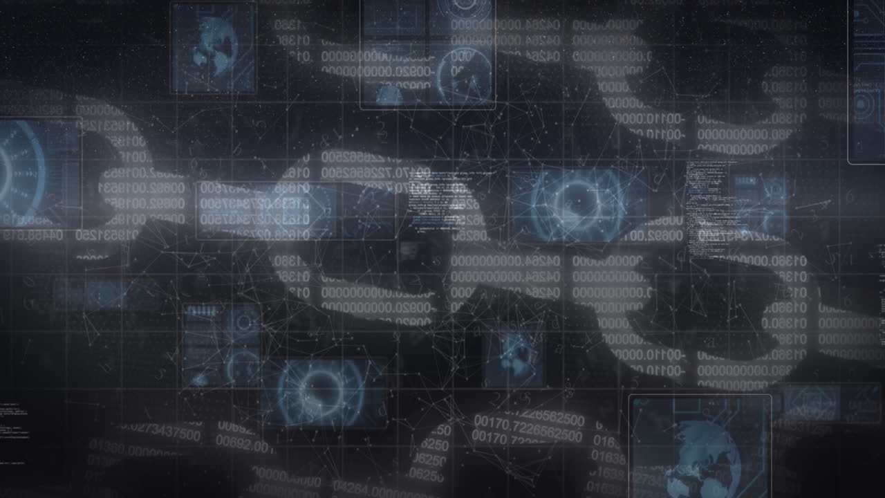 animación de escaneos de alcance y red de conexiones a través de pantalla digital