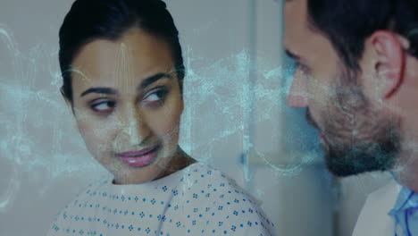 examining patient's ear, doctor using futuristic data overlay in clinic