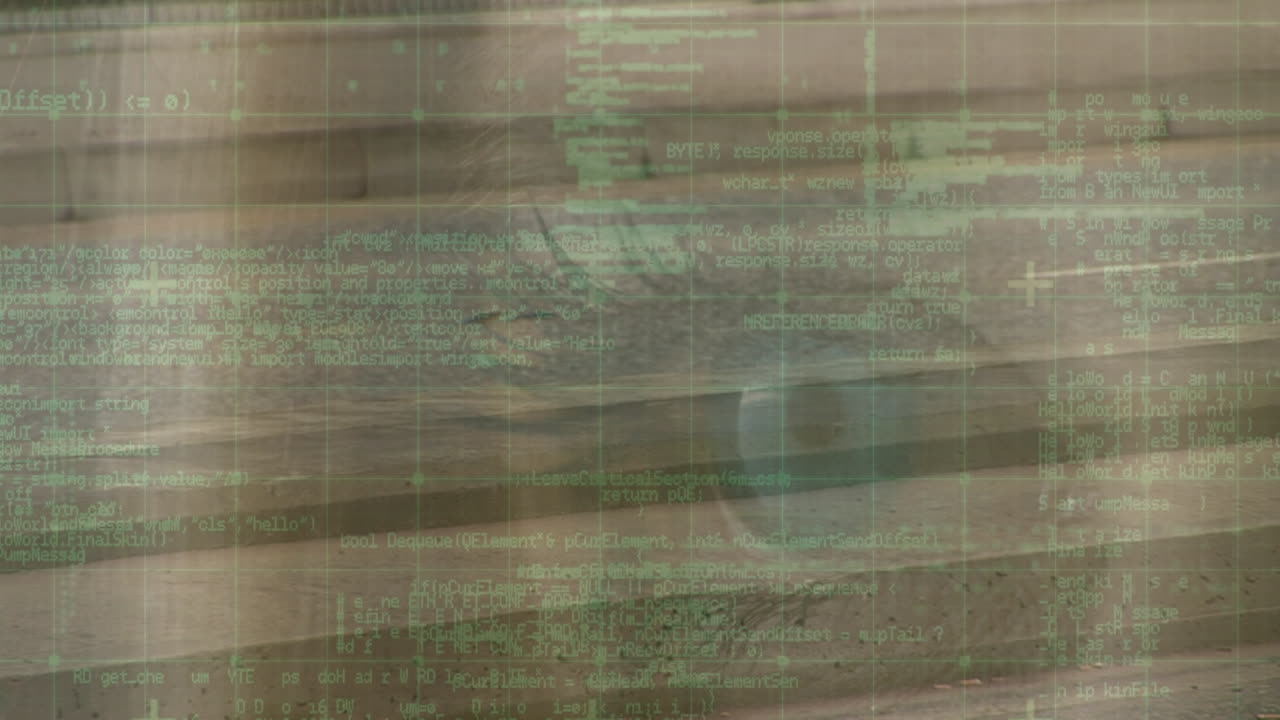 animación del procesamiento de datos en pantalla digital sobre el ojo f mujer caucásica