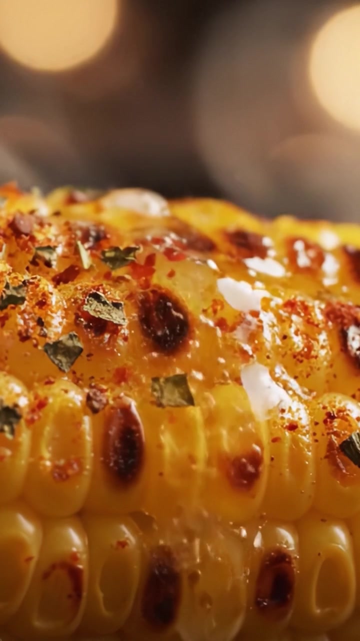 Deliziosa pannocchia di mais grigliata, condita con spezie ed erbe fresche, perfetta per barbecue estivi e raduni all'aperto per deliziare il palato