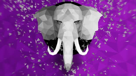fondo de elefante poligonal. cabeza de animal. animación de bucle de polígono bajo. vida silvestre geométrica. retrato de animal polígono.