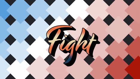 animation of fight text over colorful squares on black background