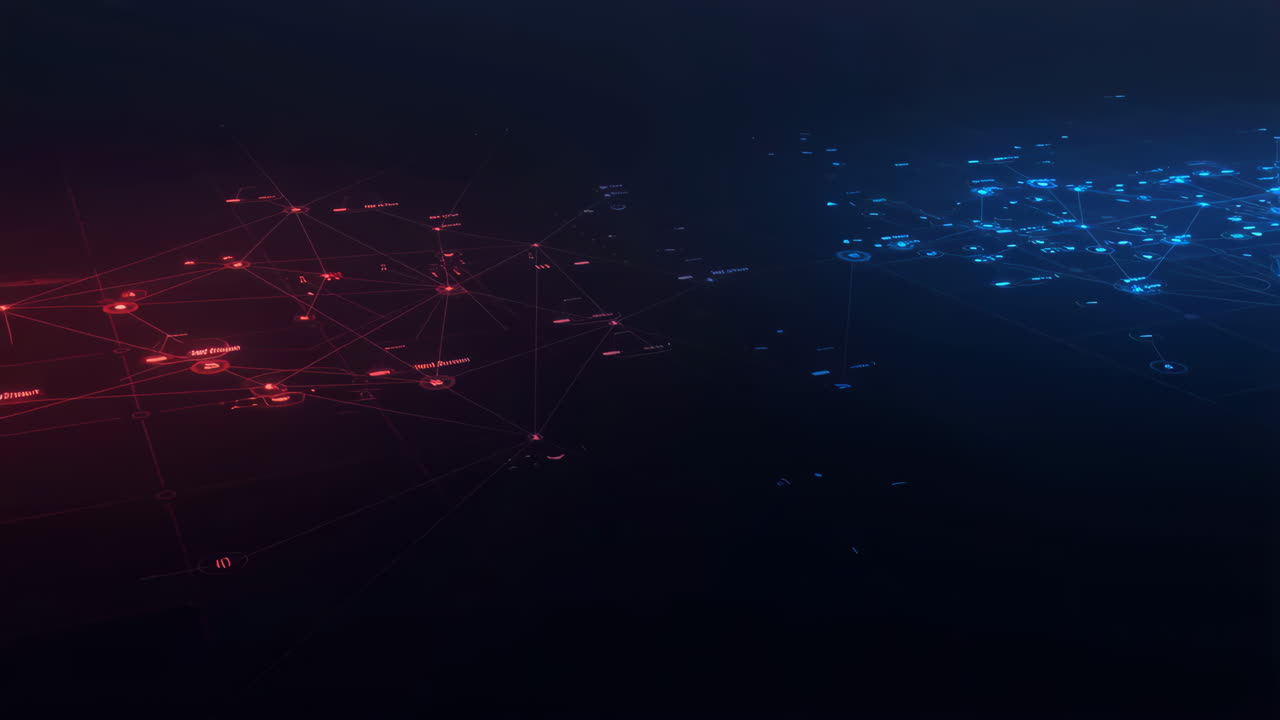 Abstract Digital Network Connections with Red and Blue Nodes