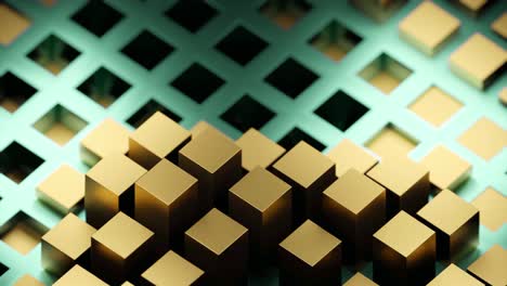 golden cubes on green grid background