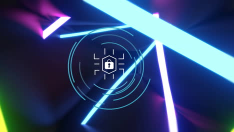 animations of geometrical shapes with padlock on dark background