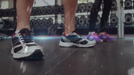 working out, feet in motion with fitness data animation in background