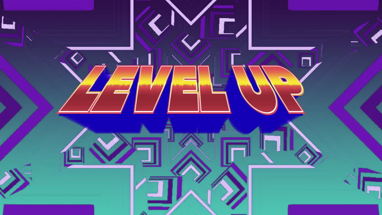 animación digital de texto de nivel sobre formas de estrellas en movimiento sin fisuras en fondo de degradado verde