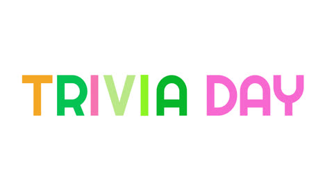 animation of national trivia day text in colourful letters on white background