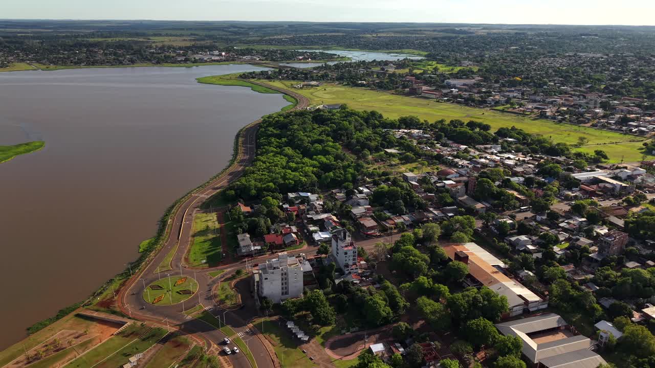 Aerial view of Posadas cityscape by the river during daylight