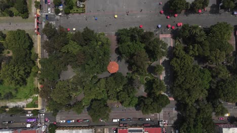 xochimilco park: a bird's-eye view of a kiosk in its center