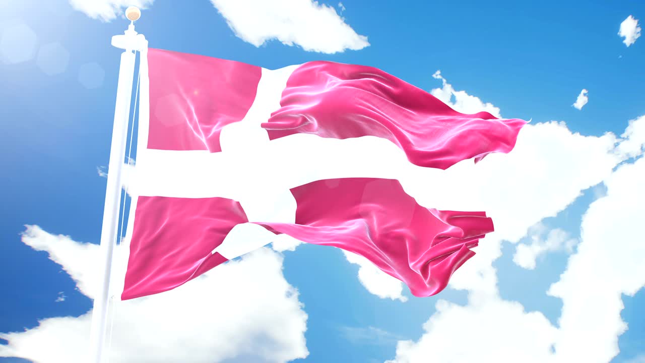 덴마크의 현실적인 발이 타임 스 구름 배경에 흔들리고, 세부적인 직물 텍스처와 함께 4k 해상도의 완벽한 루프입니다.