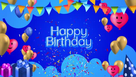 Happy Birthday years, luxury design gold balloon number and golden confetti decoration Background.