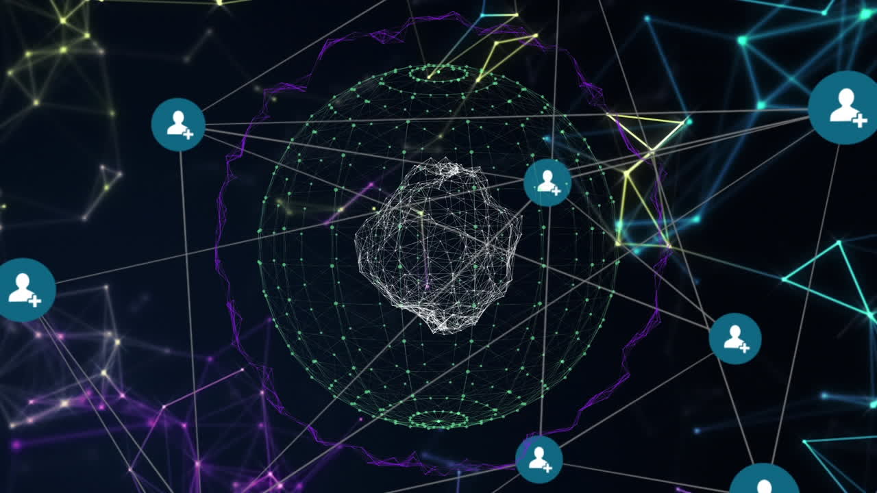 아이콘이 있는 3d 디지털 네트워크