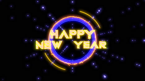 Digital-Happy-New-Year-text-on-computer-screen-with-HUD-elements