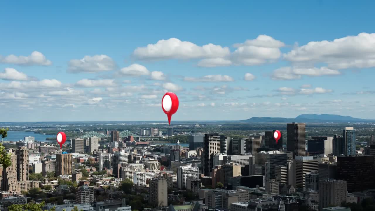 pines de ubicación sobre el paisaje urbano