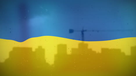 animation of building site over flag of ukraine