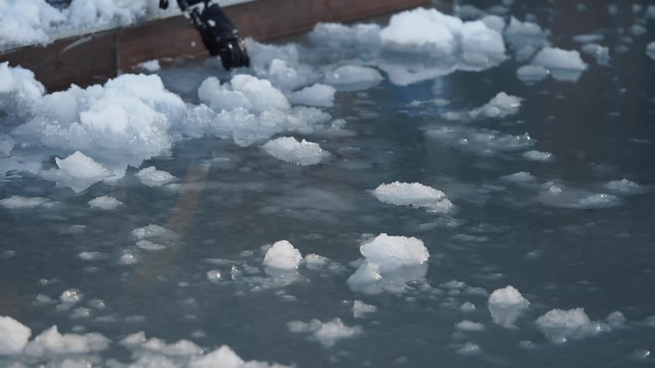 Frozen water with snow