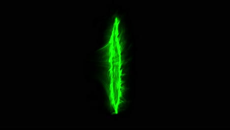 vertical portal of green fire energy pulses and swirls on black background before collapsing and reappearing. loopable sci-fi or magic vfx, side view