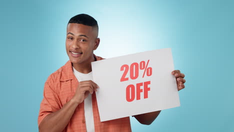 happy man, billboard and sign for discount