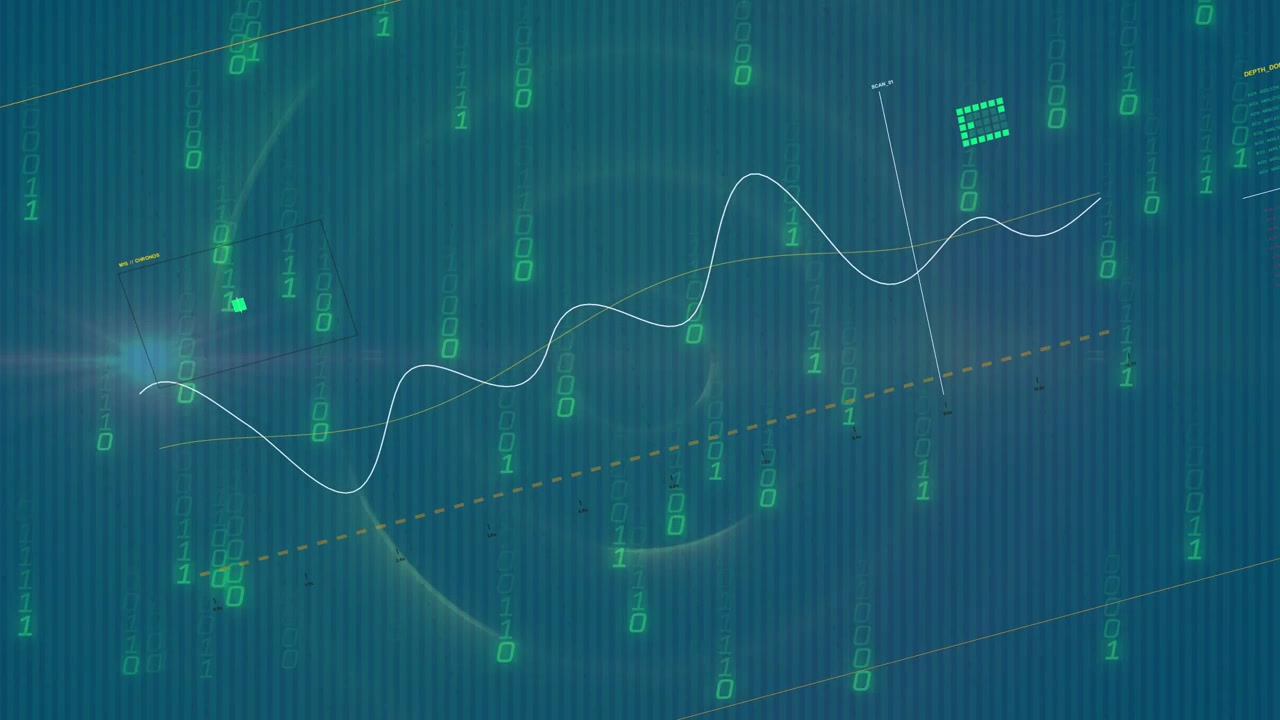 Glow appearing, white waveform growing, sweeping, marker sliding, digits cascading for monitoring
