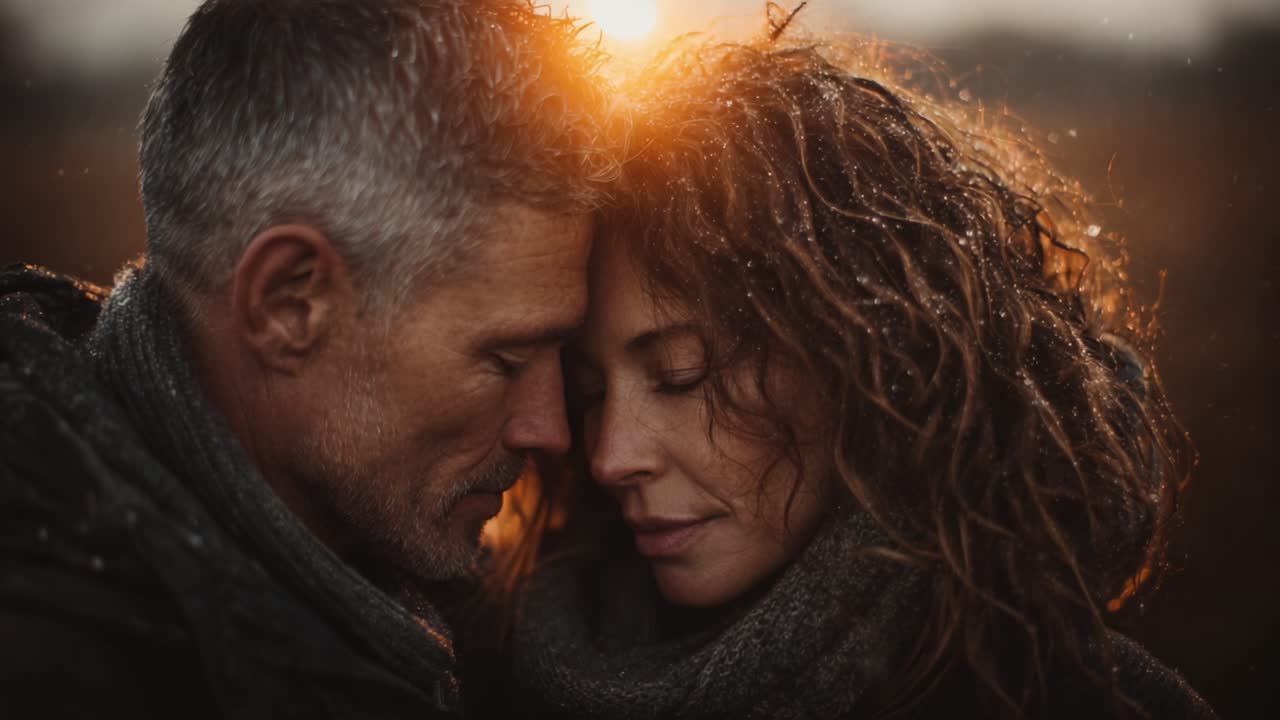 Intimate Moment Captured: A Tender Embrace Between Two Souls Under a Golden Sunset, Radiating Love and Connection Amidst Nature's Elegance