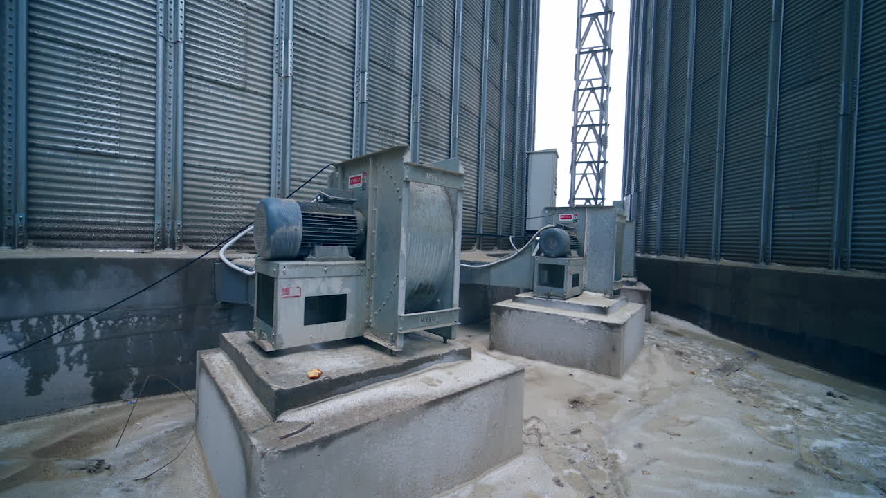 Generators for grain processing. Generator near large storage for grain