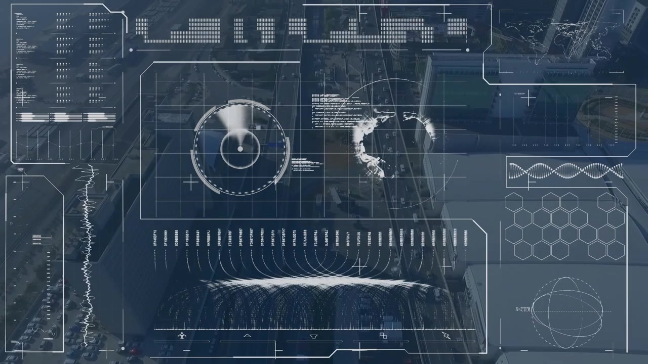 Animation of data processing over cityscape