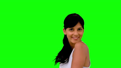 Sportliche-Frau-Wirft-Ihre-Haare-Auf-Greenscreen