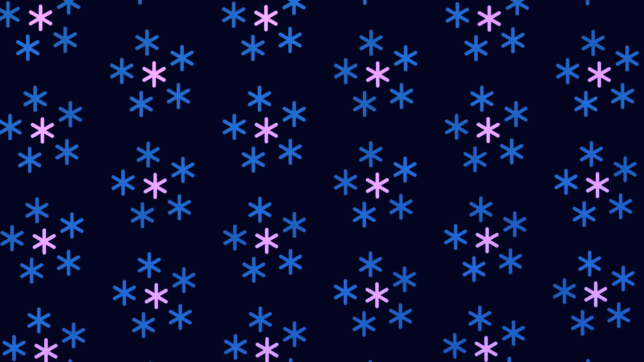 Abstract winter snowflakes pattern in rows on black gradient