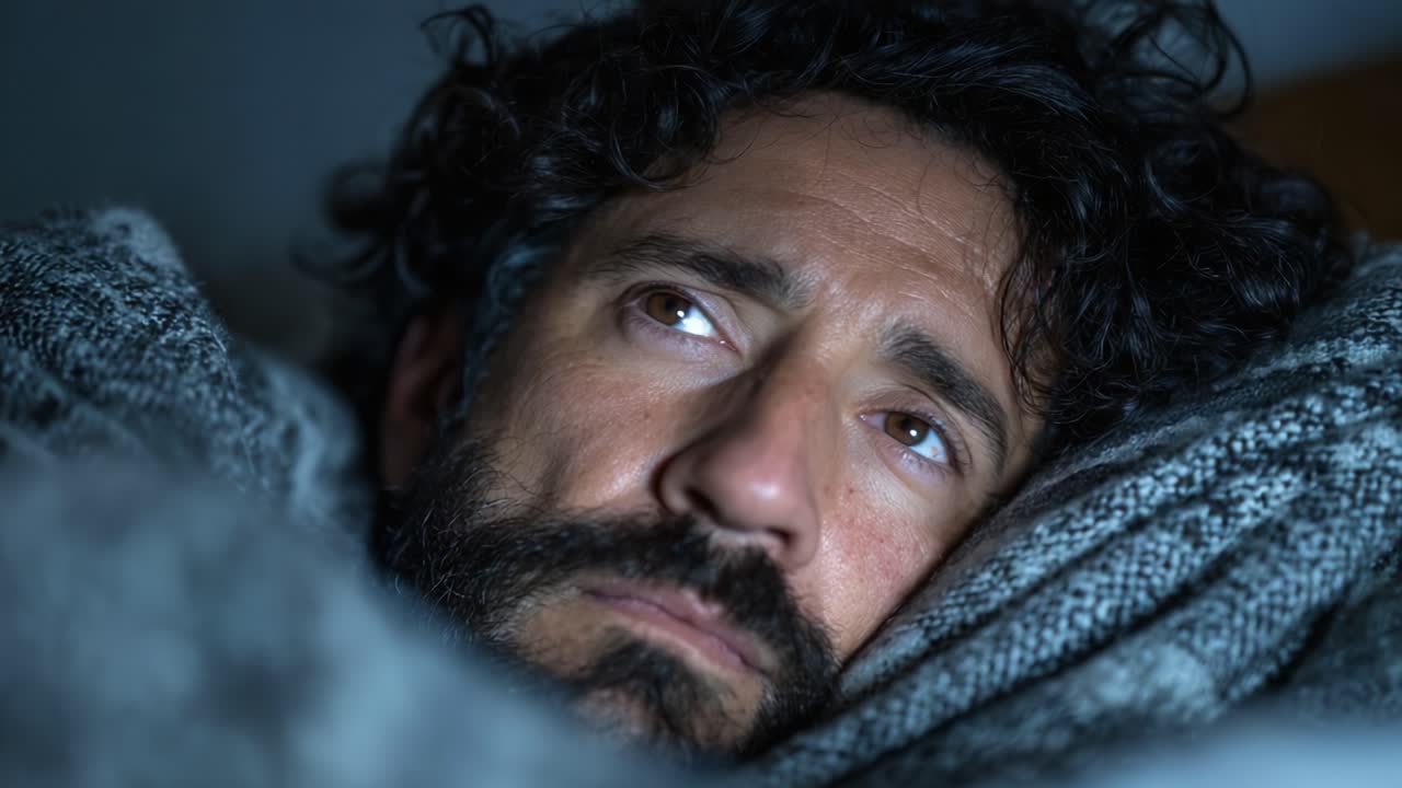 Uma jornada introspectiva: um homem contemplativo reflete em meio a texturas suaves e sombras nas profundezas da noite.