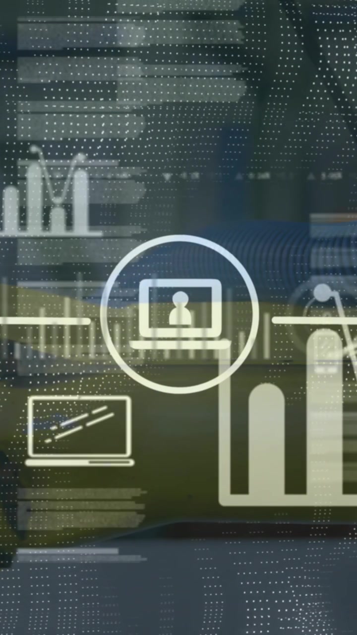 Animation of blue glowing diverse graphs over fast speed city view