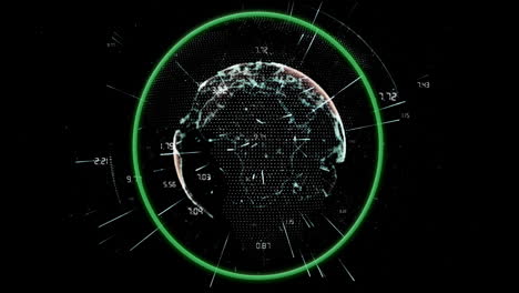 globo digital con puntos de datos y círculo verde, animación de red global