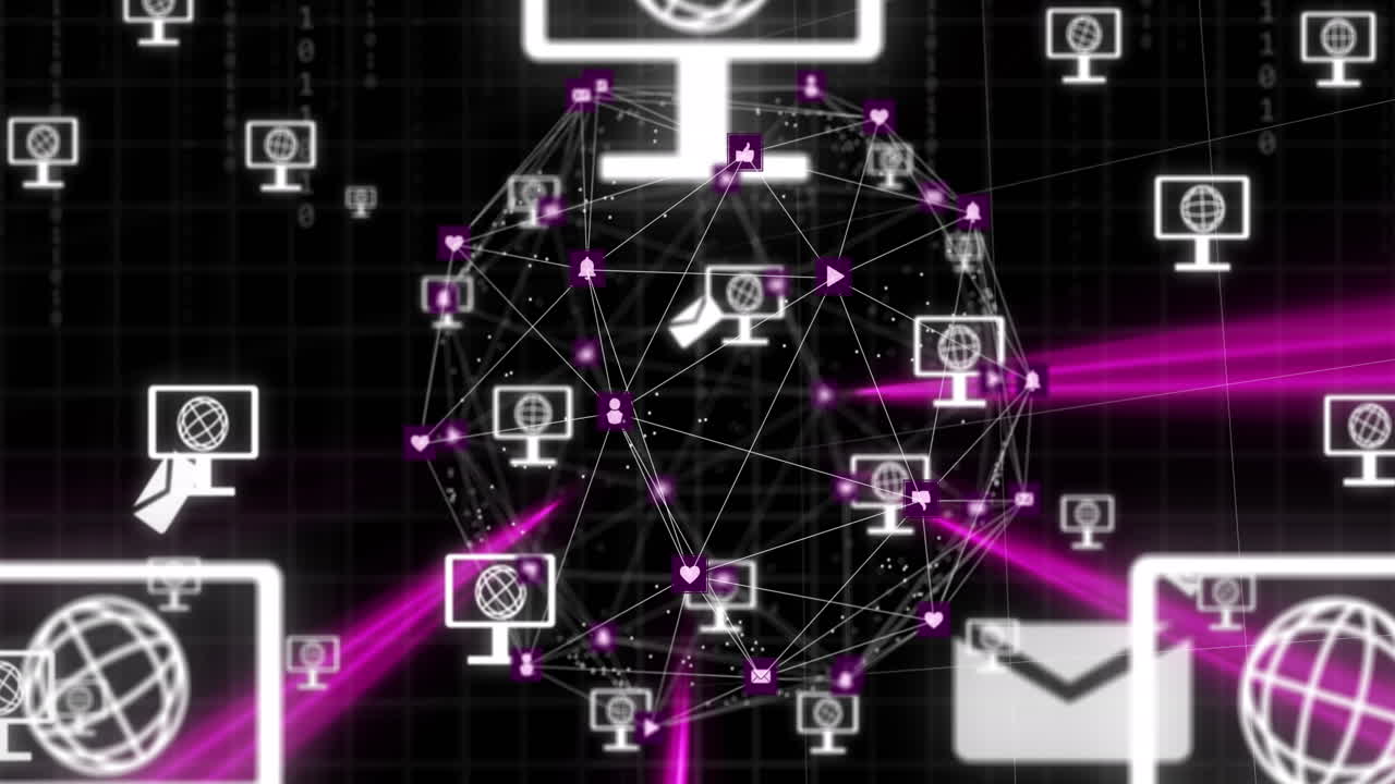 animación del globo con conexiones y procesamiento de datos con rastros de luz