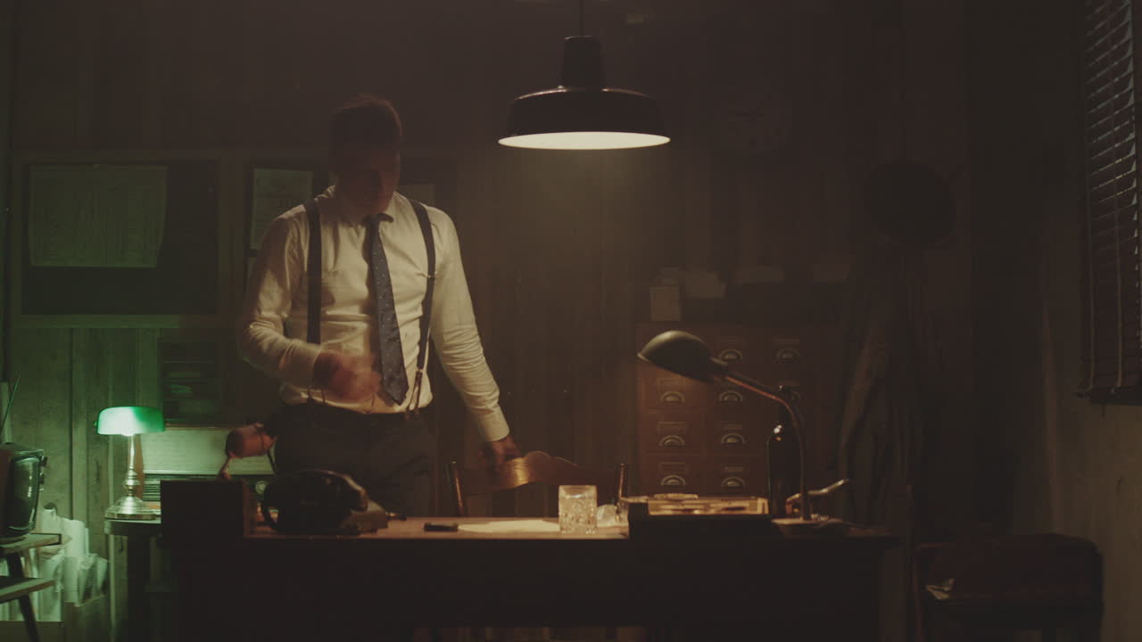 detective de época en la oficina