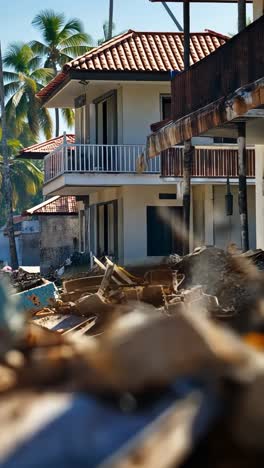ruins of buildings after natural disaster in coastal area