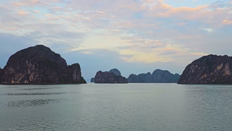 A Scenery Of Limestone Karsts Mountains In Ha Long Bay, Vietnam. Wide Shot