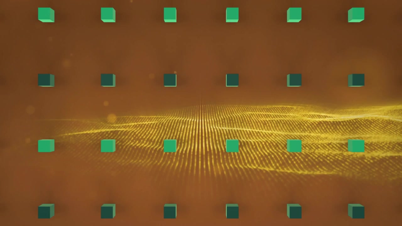 Animation of cubes over glitter on yellow background