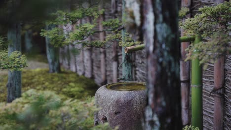 Cuenca-De-Agua-En-El-Jardín-Japonés-Tradicional-Bajo-La-Lluvia