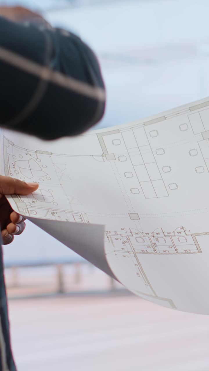 Professionals Analyzing Architectural Blueprint Together
