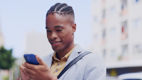 phone, face and happy black man reading funny