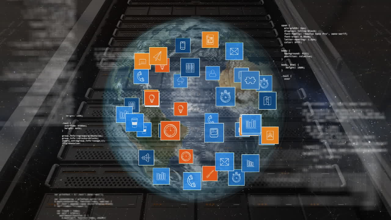 Globe and digital apps icons