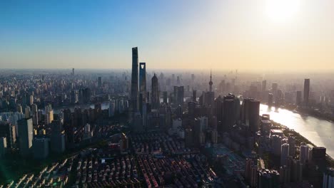 Aerial-view-of-the-Shanghai-skyline,-highlighting-the-Pudong-Lujiazui-Financial-Area