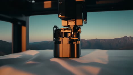 Robotic Mechanism over Desert Landscape at Golden Hour